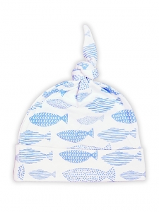 Deux Filles有機棉帶結嬰兒帽-小魚圖案