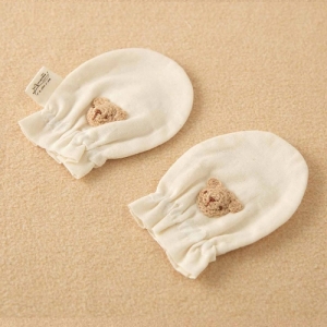 日本Amorosa Mamma有機棉新生兒手套-小熊刺繡