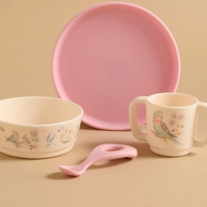 Purebaby 矽膠餐具4件組禮盒 -粉色