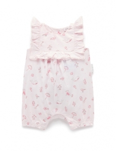 Purebaby 有機棉嬰童短袖連身裝-粉色印花