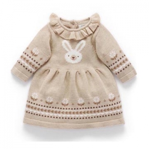 Purebaby有機棉女童針織洋裝-米色兔子