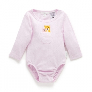 Purebaby有機棉嬰童長袖包屁衣 -粉紅豹