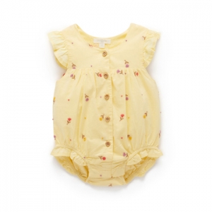 Purebaby 有機棉嬰童短袖包屁衣-黃色繡花