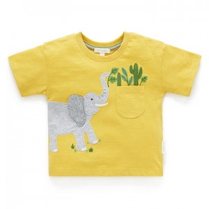 Purebaby有機棉男童短袖上衣-黃色大象