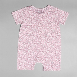 Deux Filles有機棉嬰兒短袖連身裝-粉底白花