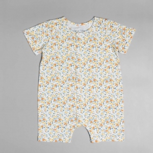 Deux Filles有機棉嬰兒短袖連身裝-橙黃印花