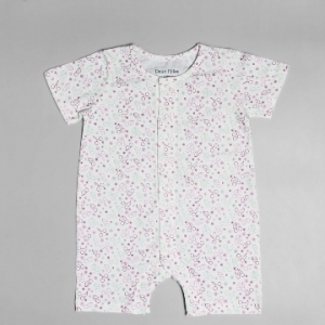 Deux Filles有機棉嬰兒短袖連身裝-粉綠櫻桃