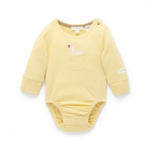 Purebaby有機棉嬰兒包屁衣-黃色小鴨