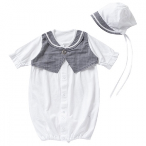 日本OP Mini 二件式新生兒派對禮服組-夏秋薄款-灰背心