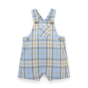 Purebaby有機棉男童吊帶褲-藍黃格子