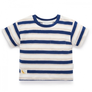 Purebaby有機棉男童短袖上衣-深藍條紋