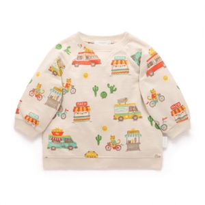 Purebaby有機棉男童長袖上衣-卡其餐車