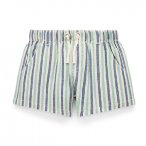 Purebaby有機棉男童短褲-藍綠條紋