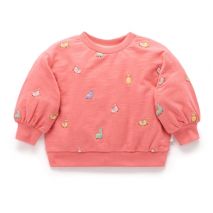 Purebaby有機棉女童長袖上衣-橘紅羊駝