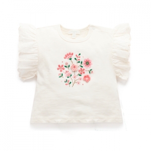 Purebaby有機棉女童短袖上衣-白底繡花