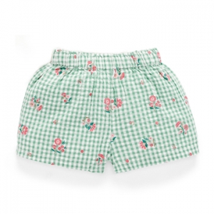 Purebaby有機棉女童短褲-綠格花卉