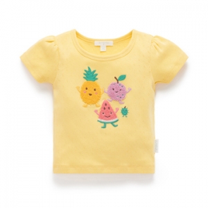 Purebaby有機棉女童短袖上衣-黃色水果