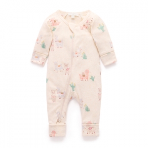 Purebaby有機棉嬰兒拉鍊連身衣-杏色毛驢