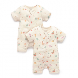 Purebaby有機棉嬰兒連身衣2件組-派對印花