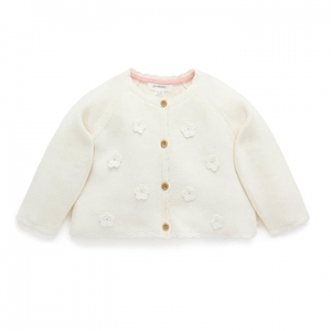 Purebaby有機棉女童針織外套-白色花朵