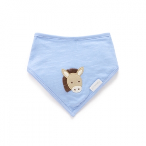 Purebaby有機棉 嬰兒領巾圍兜-藍色毛驢