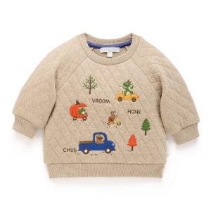 Purebaby有機棉男童刺繡上衣-奶茶色