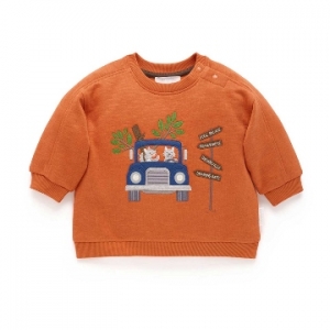 Purebaby有機棉男童刺繡上衣-橘色