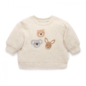 Purebaby有機棉男童刺繡上衣-米白動物