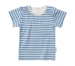 Purebaby  有機棉條紋口袋短T-藍色6月-3歲