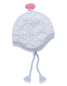 Purebaby  有機棉聖誔雪花針織帽-白底藍色印花